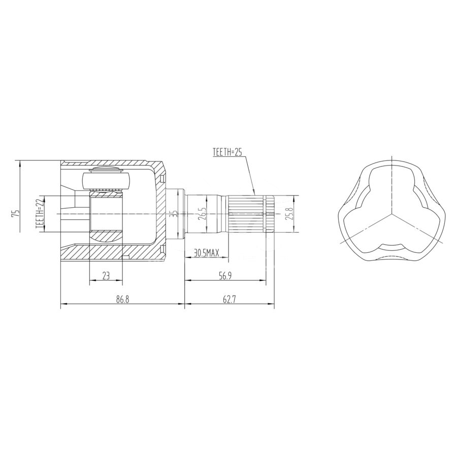 ШРУС внутренний KRAUF CVJ1261HR (CVJ1261HR)